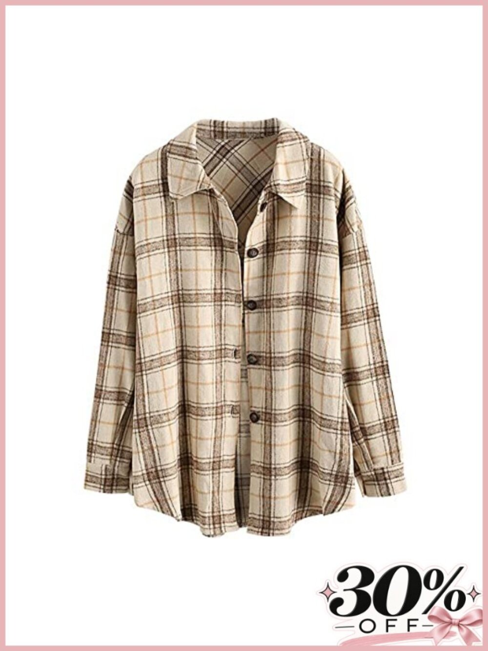 ZAFUL Plaid Button Down Shacket Long Sleeve Oversize Loose Fit Casual Jacket